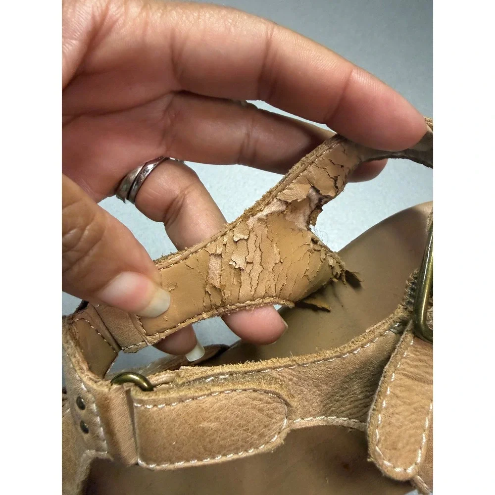 Clarks Women Tan Leather Strappy Cork Wedge Sandals 8M 65590